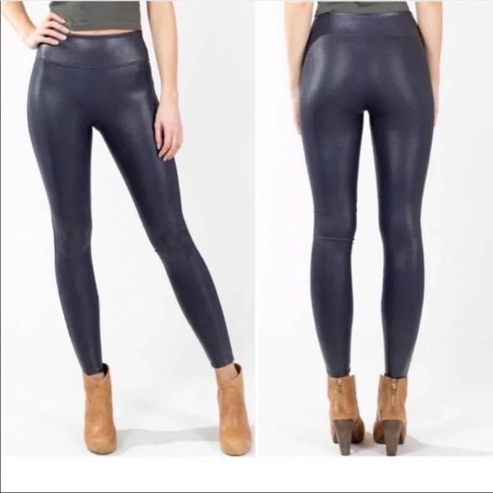Spanx faux leather leggings in night navy